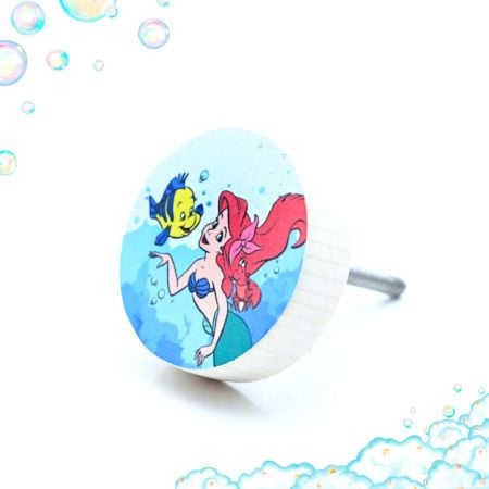 Handmade Pine Wood Ariel & Flounder Knob for Kids Furniture